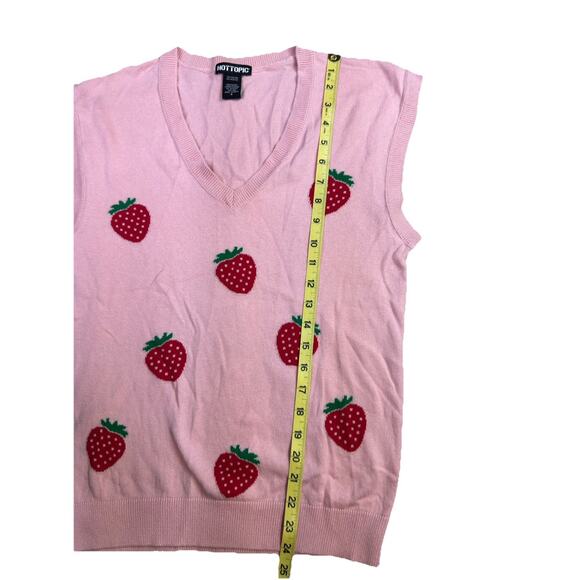 Womens Hot Topic Pink Strawberry Sweater Vest Small Preppy Academia Y2K Clueless - Picture 7 of 9